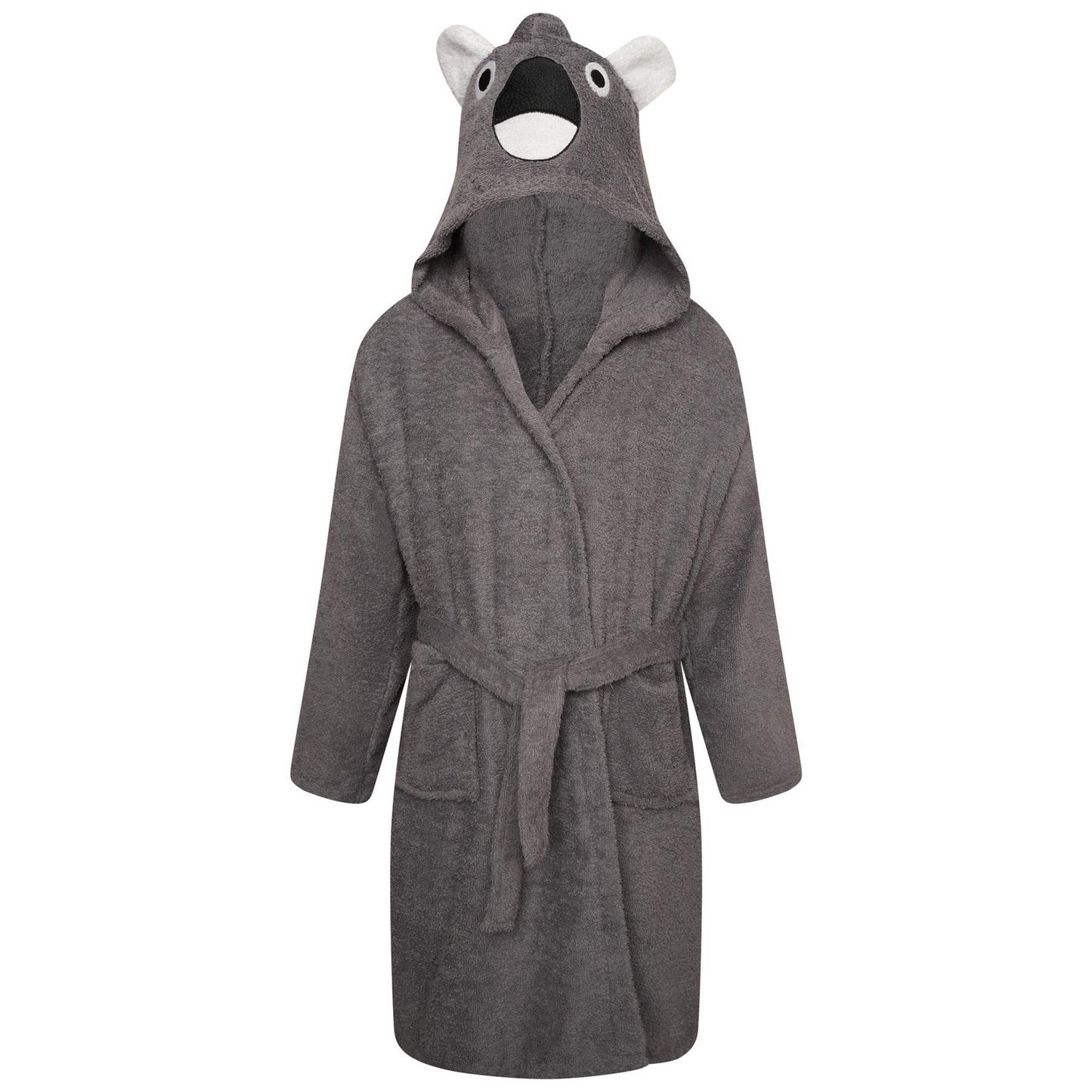 Grey - Front - Keanu Childrens-Kids Koala Head Cotton Dressing Gown