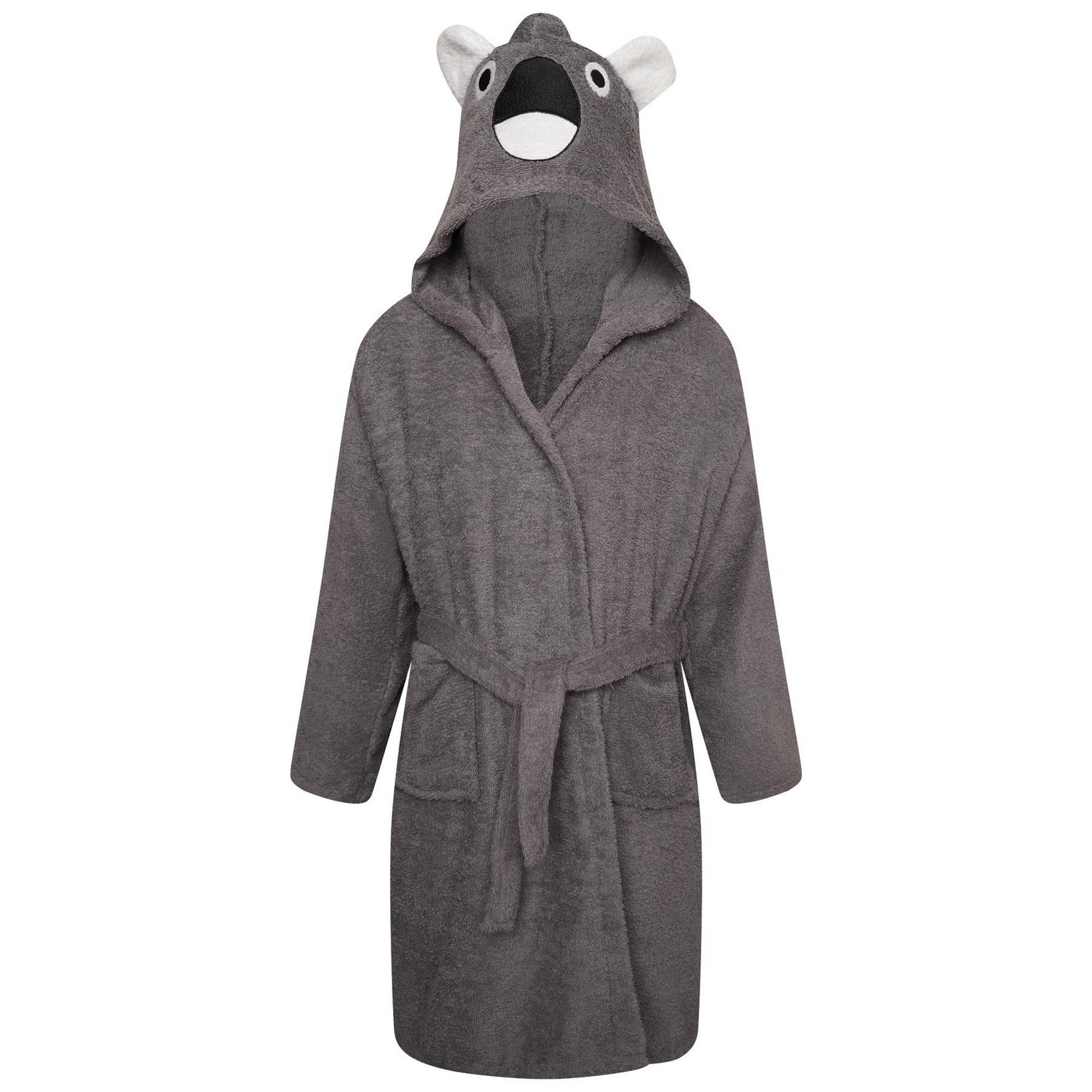 Grey - Front - Keanu Childrens-Kids Koala Head Cotton Dressing Gown
