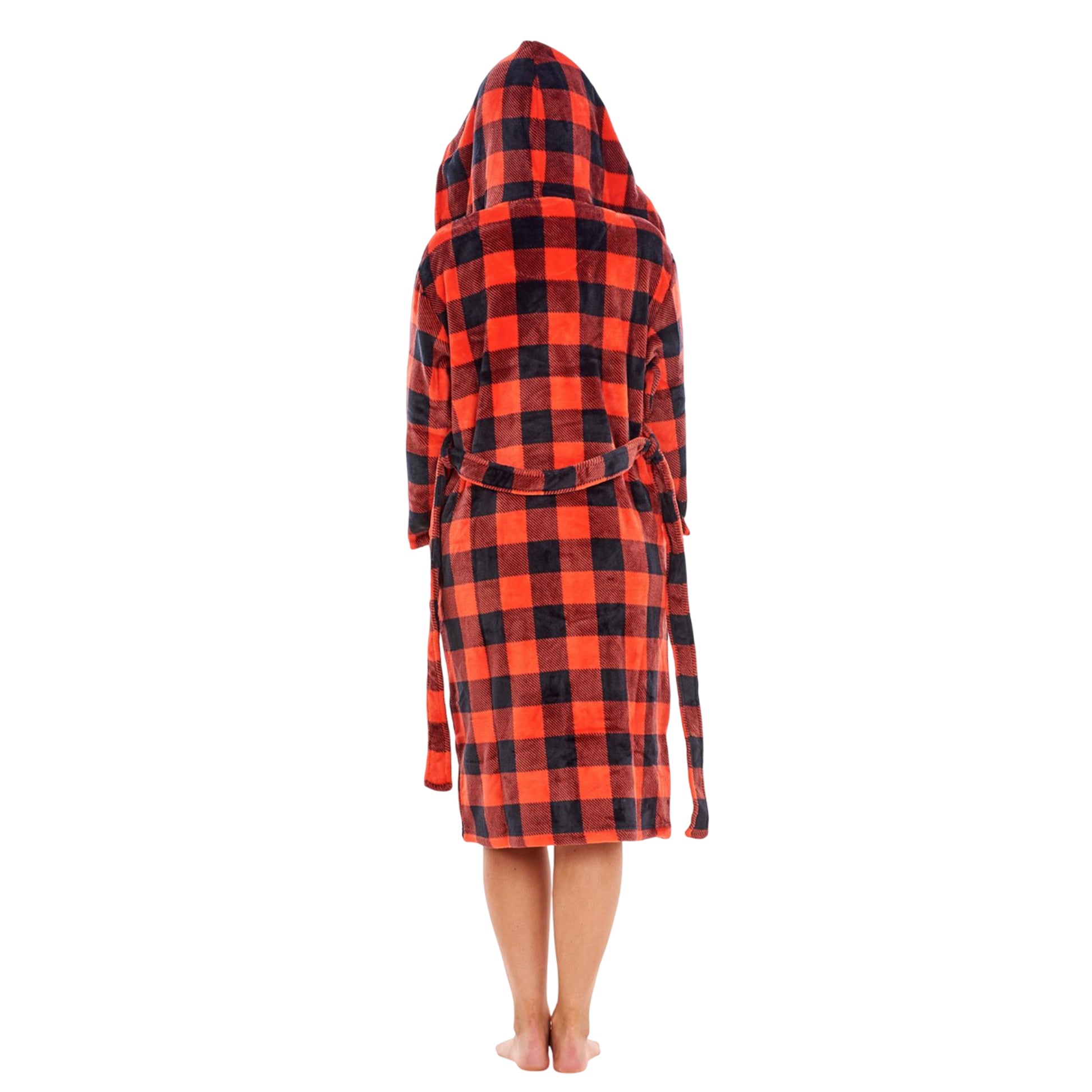 Red-Black - Back - Keanu Womens-Ladies Checked Sherpa Fleece Dressing Gown