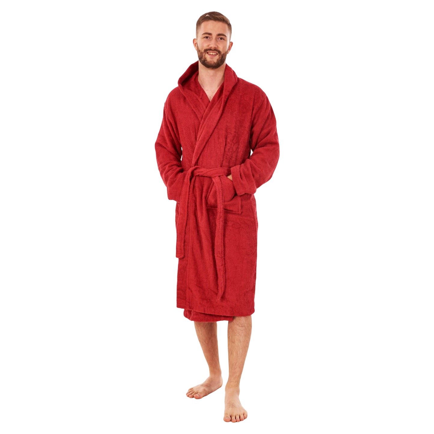 Deep Red - Front - Keanu Mens Plain Cotton Dressing Gown