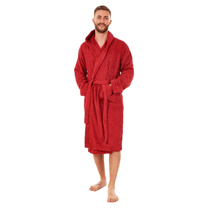 Deep Red - Front - Keanu Mens Plain Cotton Dressing Gown