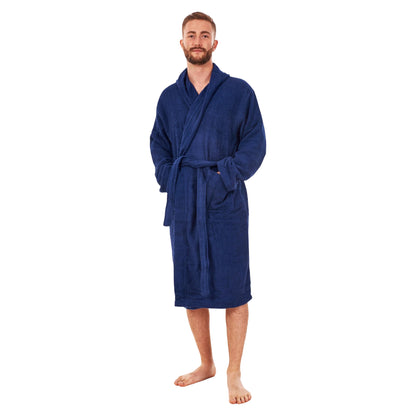 Navy - Front - Keanu Mens Plain Cotton Dressing Gown