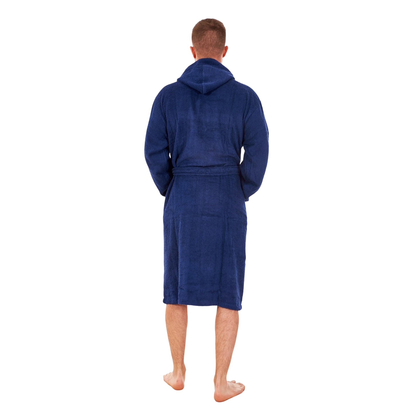 Navy - Back - Keanu Mens Plain Cotton Dressing Gown