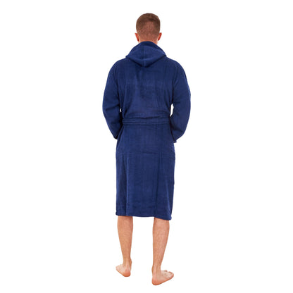Navy - Back - Keanu Mens Plain Cotton Dressing Gown