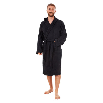Black - Front - Keanu Mens Plain Cotton Dressing Gown
