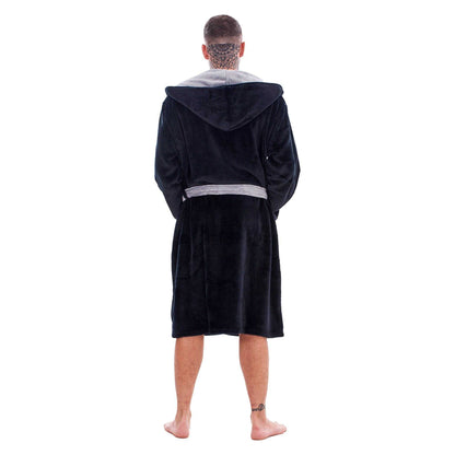 Black-Grey - Back - Keanu Mens Fleece Dressing Gown