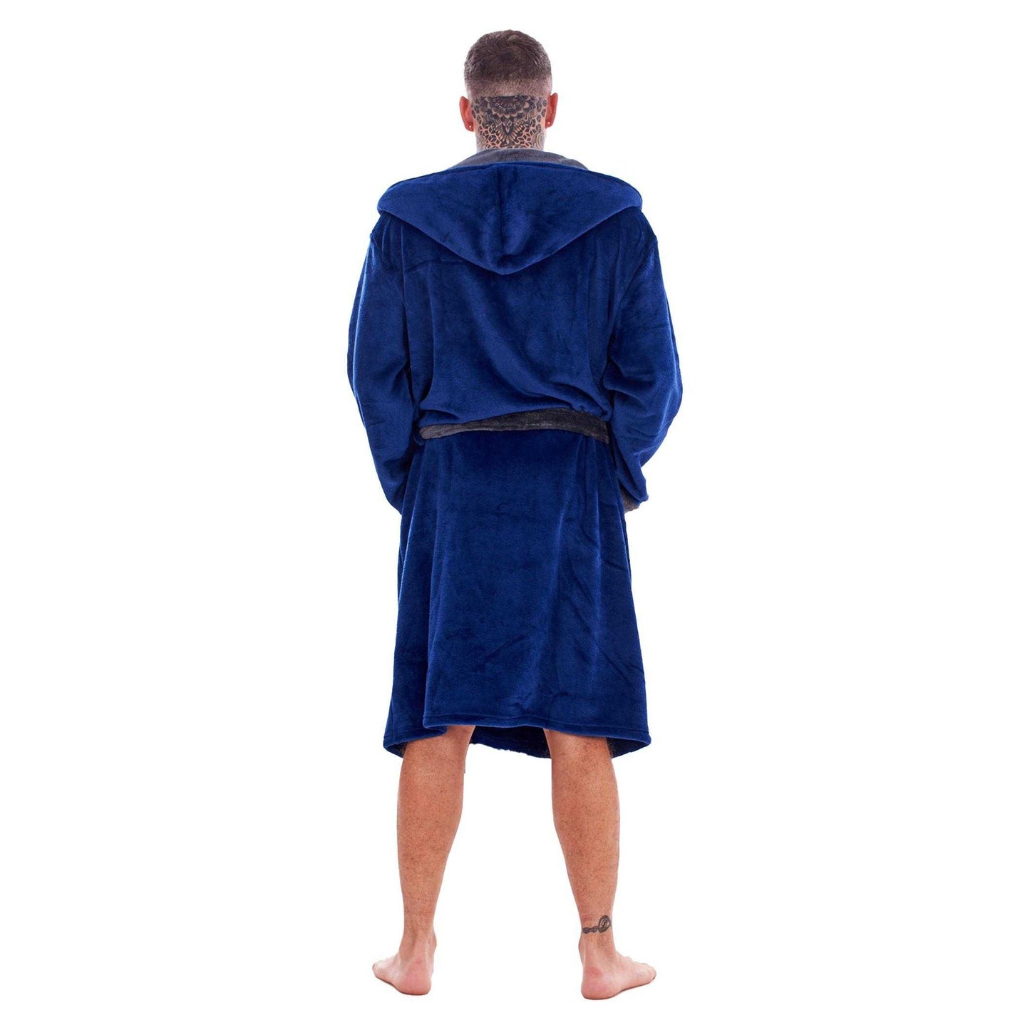 Navy-Charcoal - Back - Keanu Mens Fleece Dressing Gown