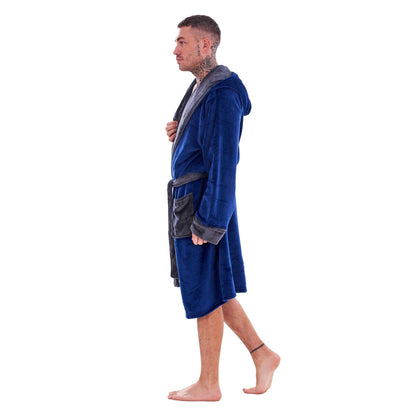 Navy-Charcoal - Side - Keanu Mens Fleece Dressing Gown