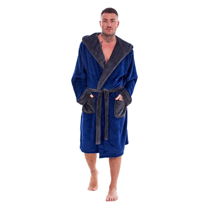 Navy-Charcoal - Lifestyle - Keanu Mens Fleece Dressing Gown