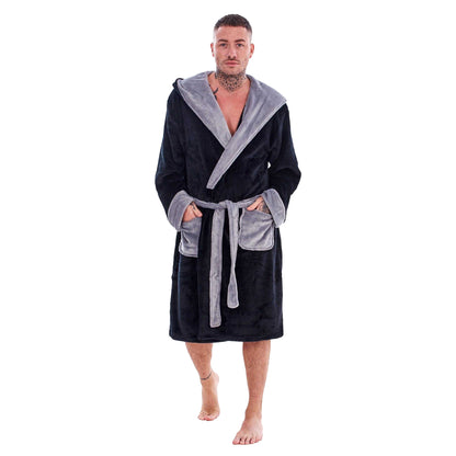 Black-Grey - Side - Keanu Mens Fleece Dressing Gown