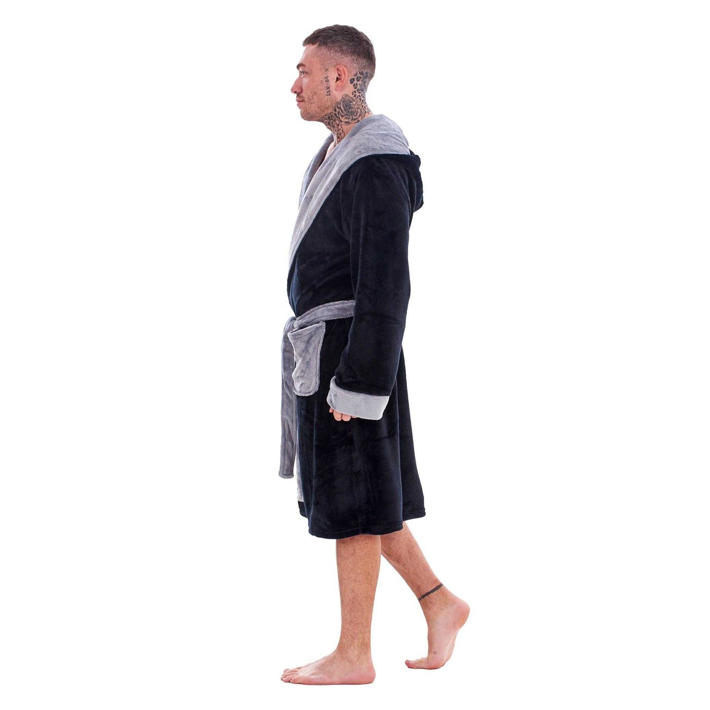 Black-Grey - Lifestyle - Keanu Mens Fleece Dressing Gown