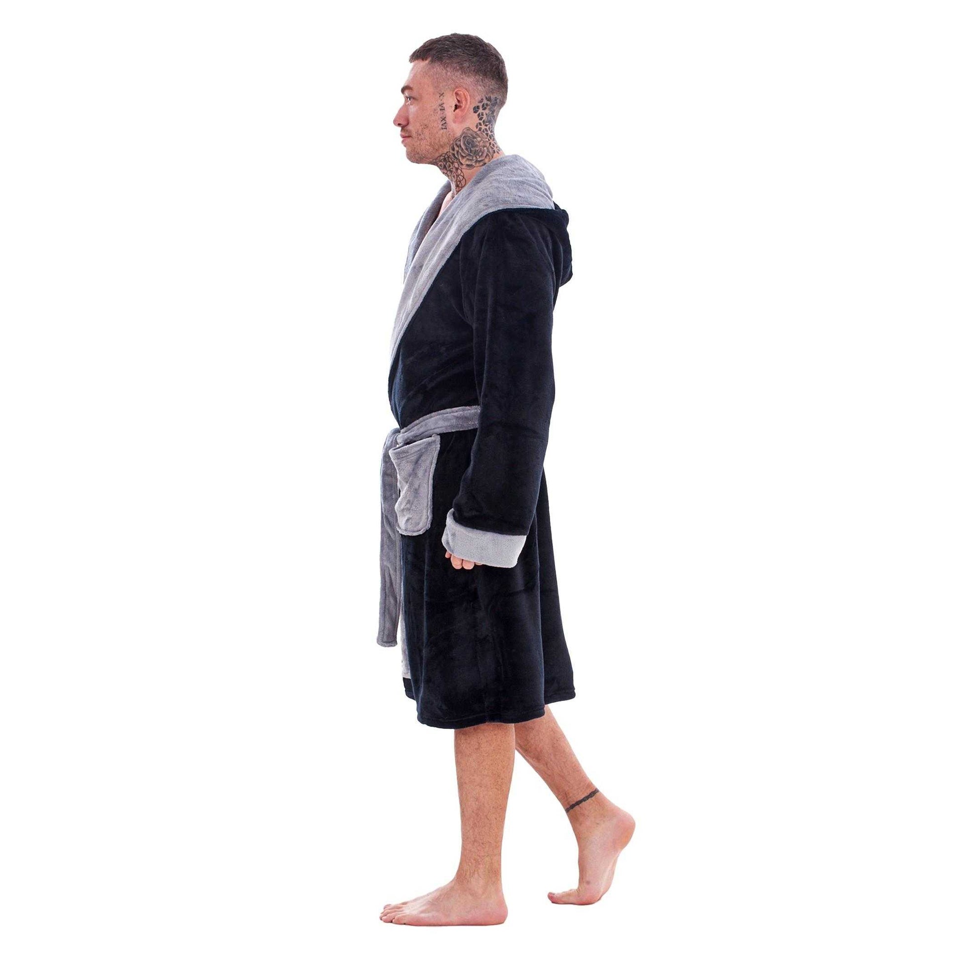 Black-Grey - Lifestyle - Keanu Mens Fleece Dressing Gown