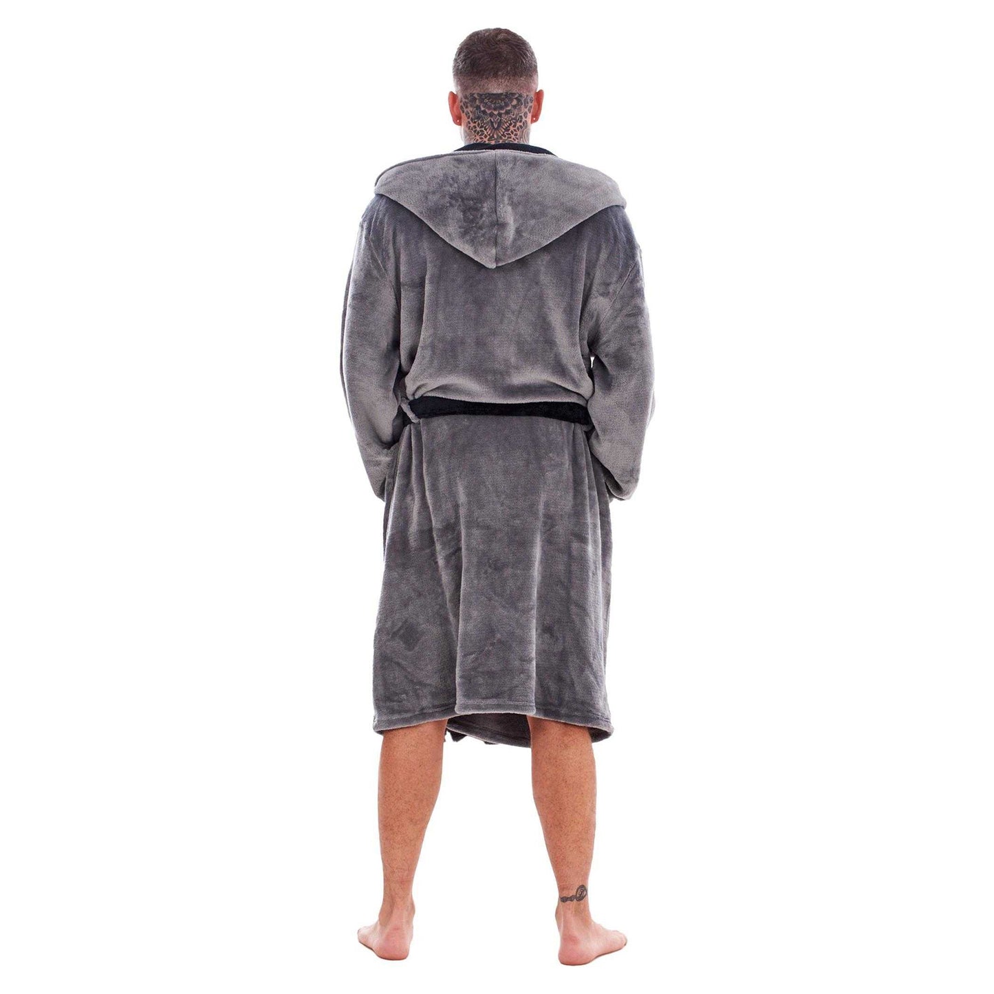 Grey-Black - Back - Keanu Mens Fleece Dressing Gown