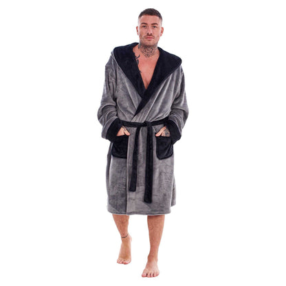 Grey-Black - Lifestyle - Keanu Mens Fleece Dressing Gown