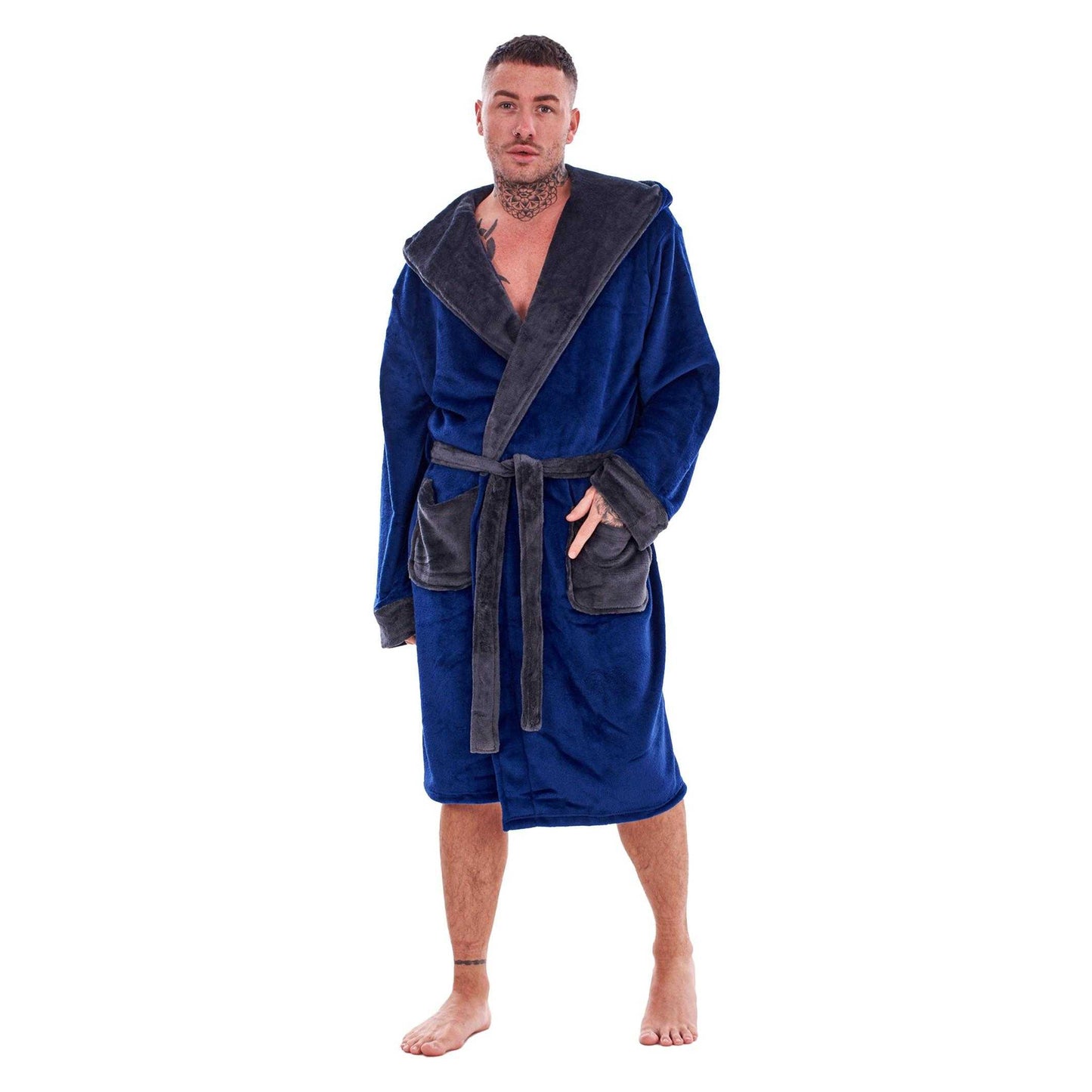 Navy-Charcoal - Front - Keanu Mens Fleece Dressing Gown