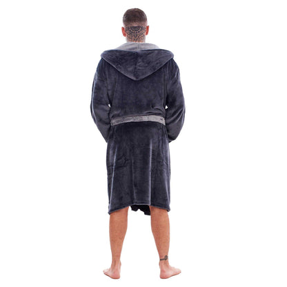 Charcoal-Grey - Back - Keanu Mens Fleece Dressing Gown