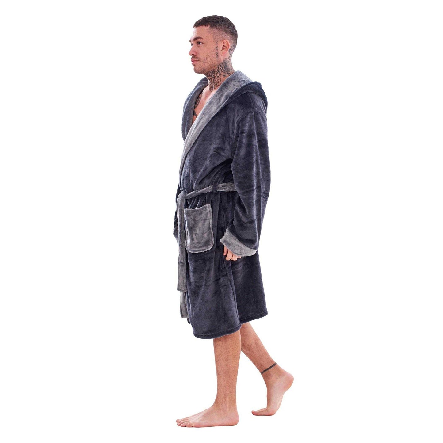 Charcoal-Grey - Side - Keanu Mens Fleece Dressing Gown
