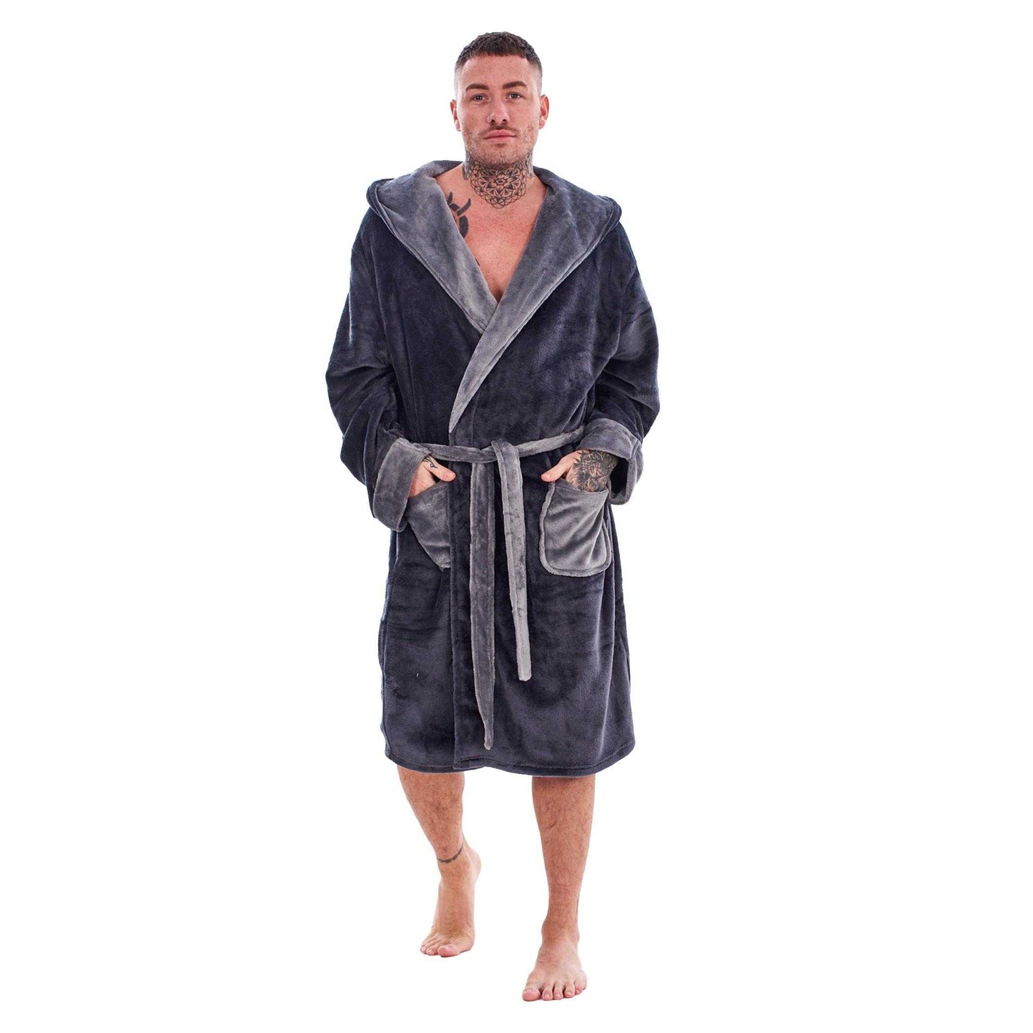 Charcoal-Grey - Lifestyle - Keanu Mens Fleece Dressing Gown