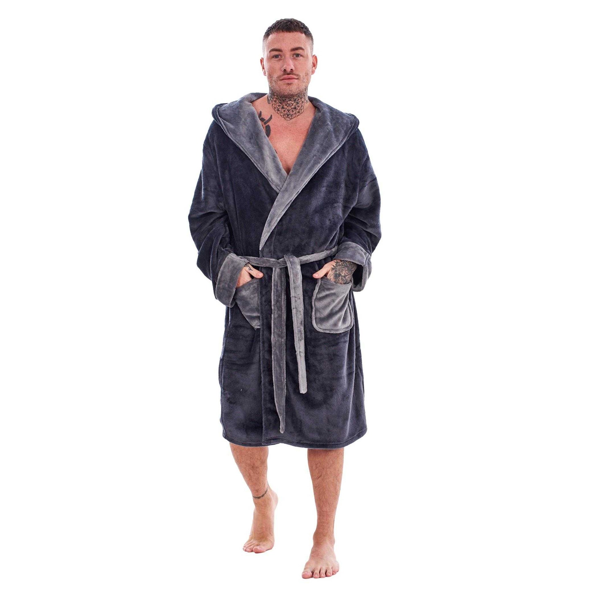Charcoal-Grey - Lifestyle - Keanu Mens Fleece Dressing Gown