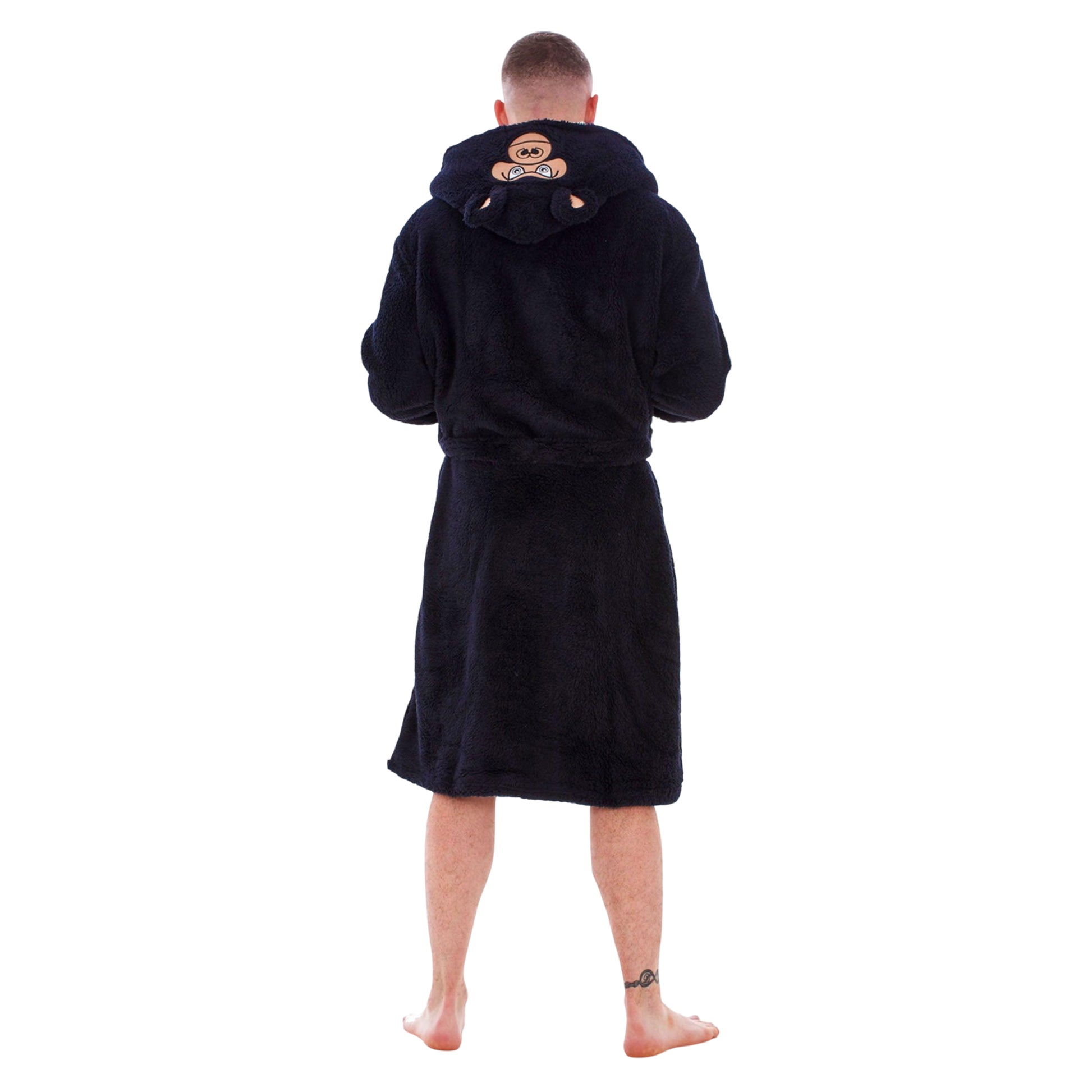 Black-White - Back - Keanu Mens Gorilla Head Fleece Dressing Gown