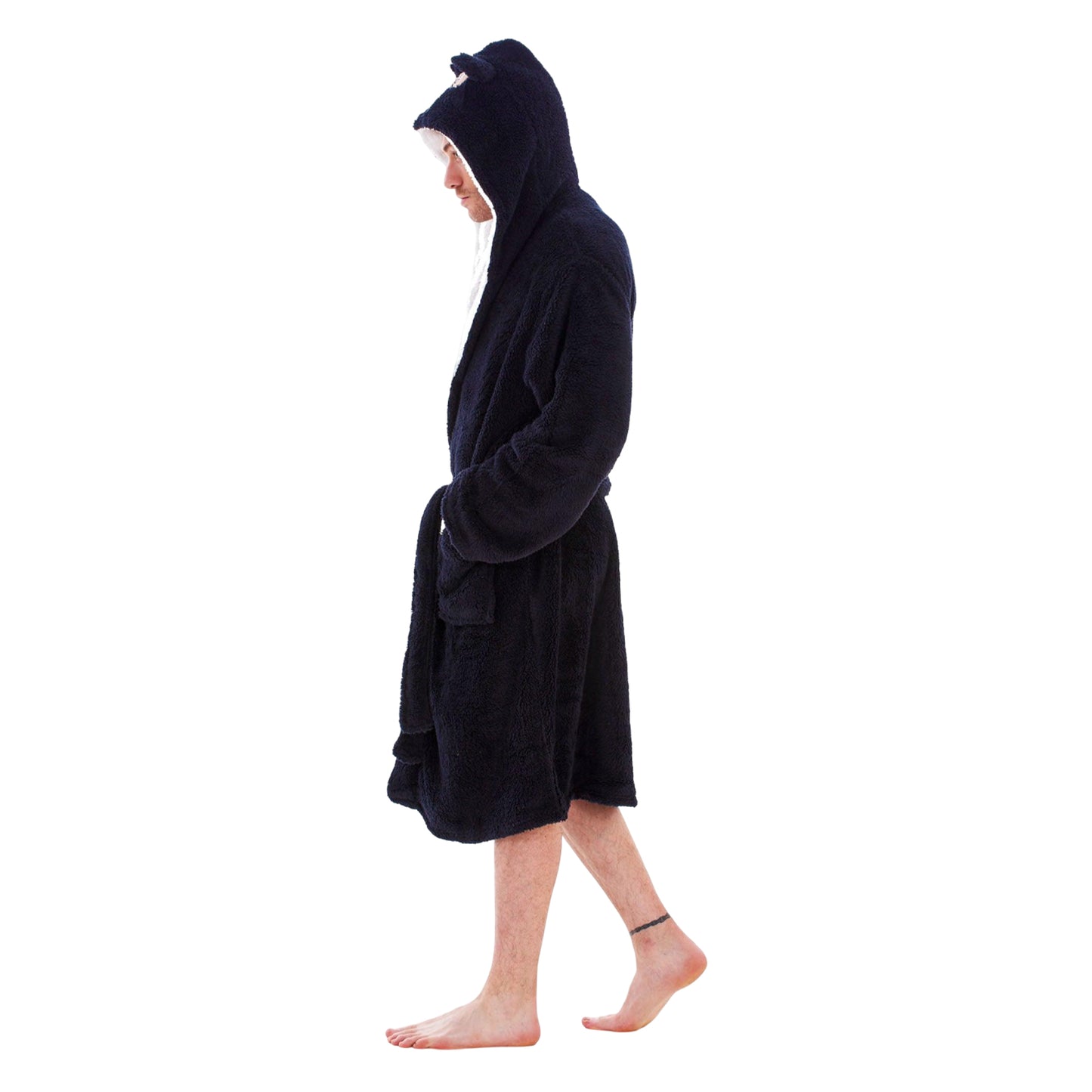 Black-White - Side - Keanu Mens Gorilla Head Fleece Dressing Gown