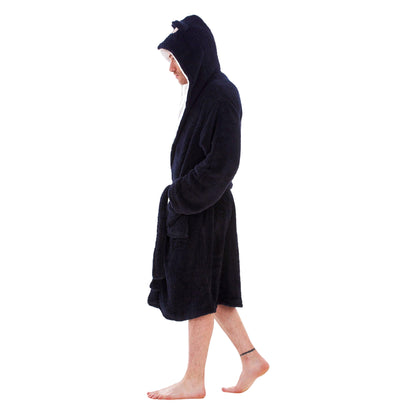 Black-White - Side - Keanu Mens Gorilla Head Fleece Dressing Gown