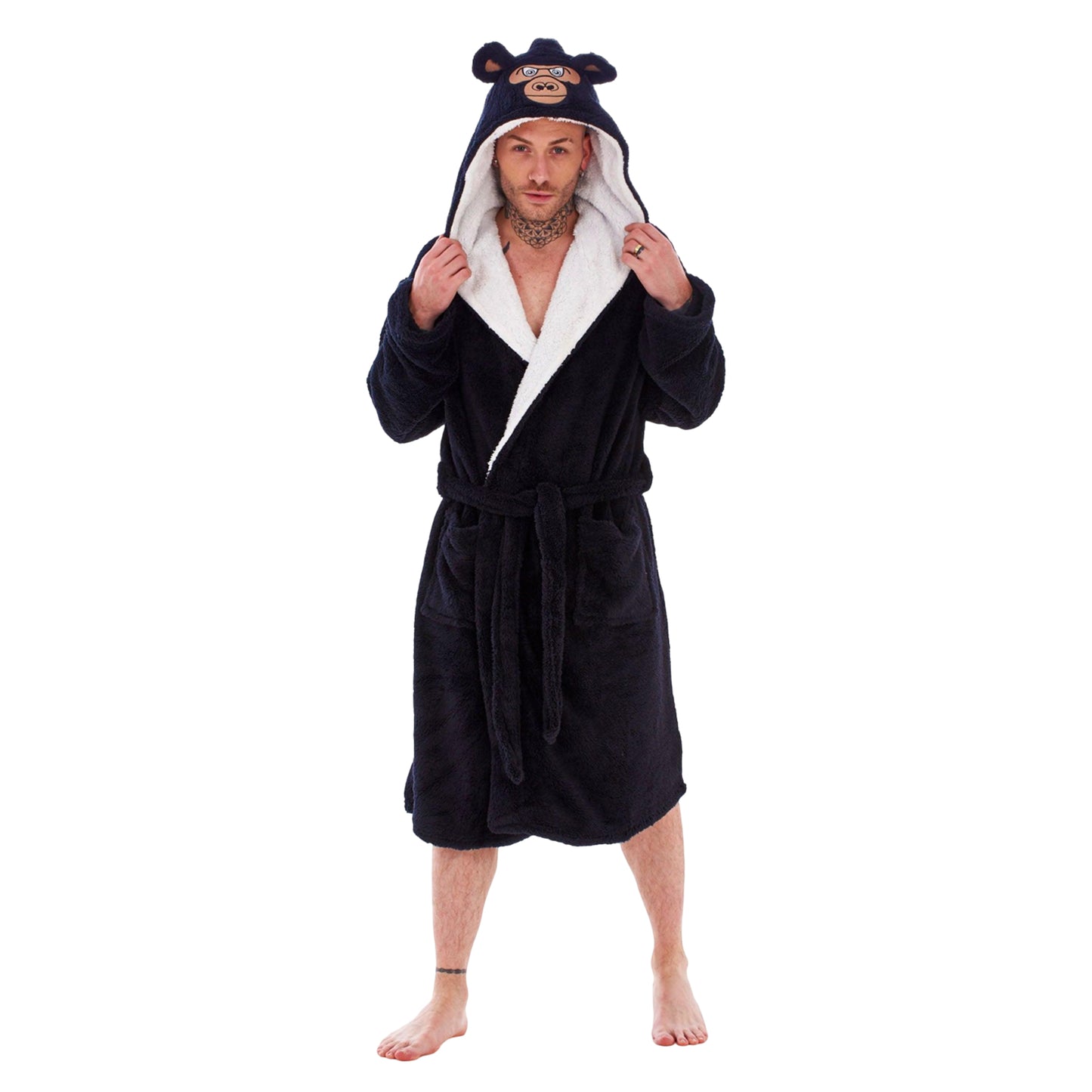 Black-White - Front - Keanu Mens Gorilla Head Fleece Dressing Gown