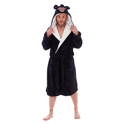 Black-White - Front - Keanu Mens Gorilla Head Fleece Dressing Gown