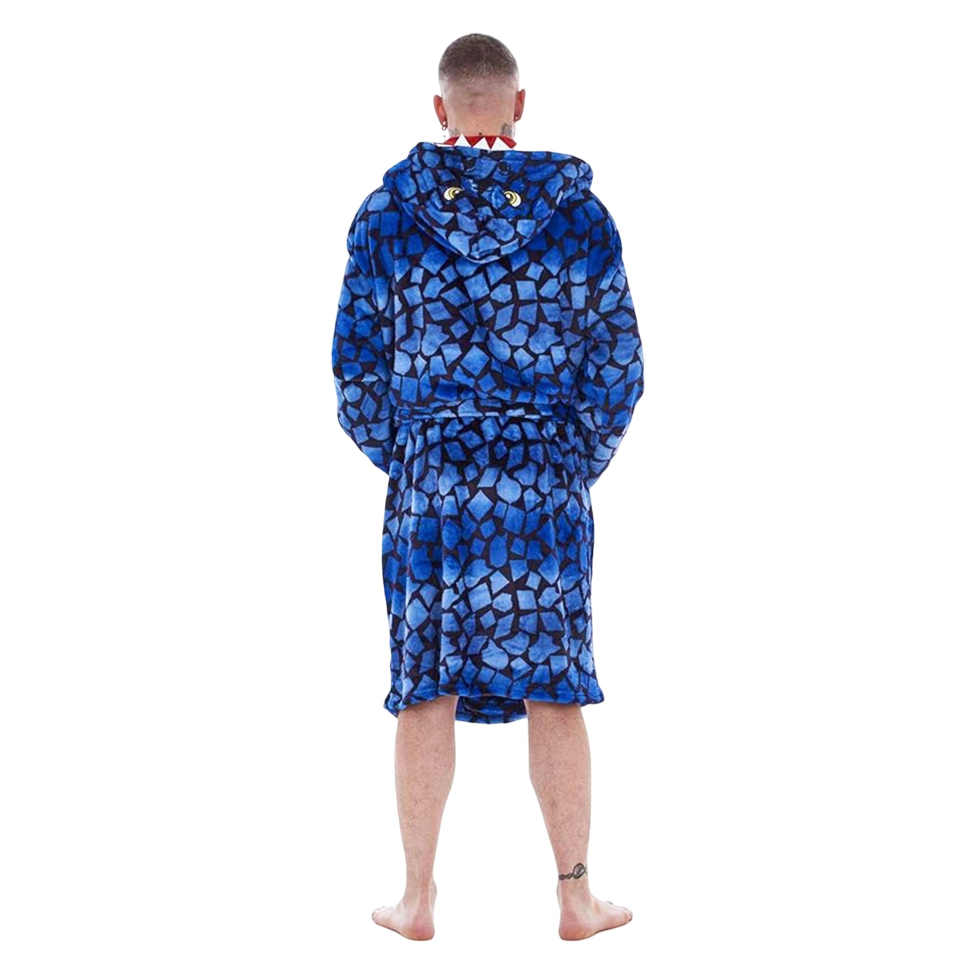 Blue-Black - Back - Keanu Mens Raptor Fleece Dressing Gown
