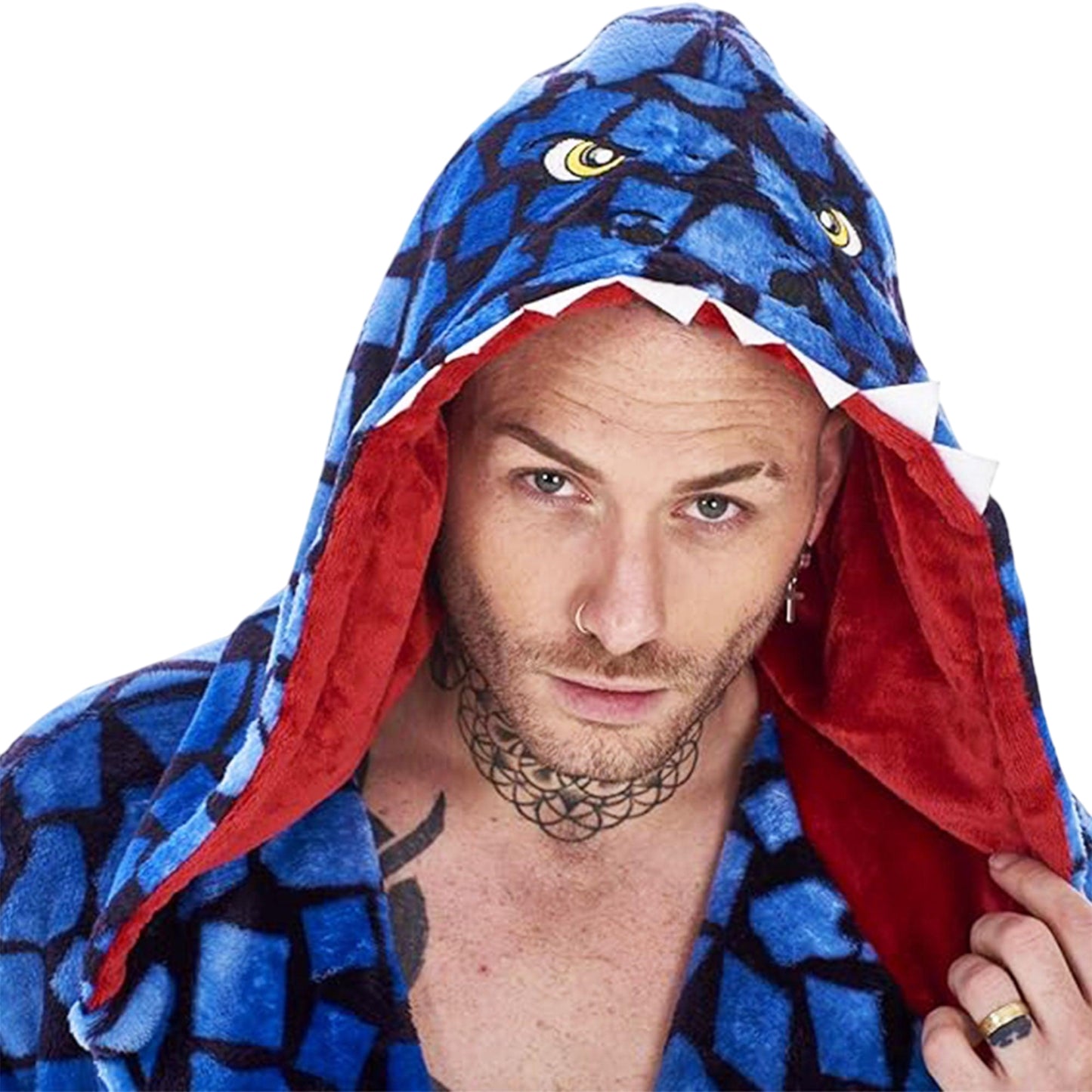 Blue-Black - Side - Keanu Mens Raptor Fleece Dressing Gown