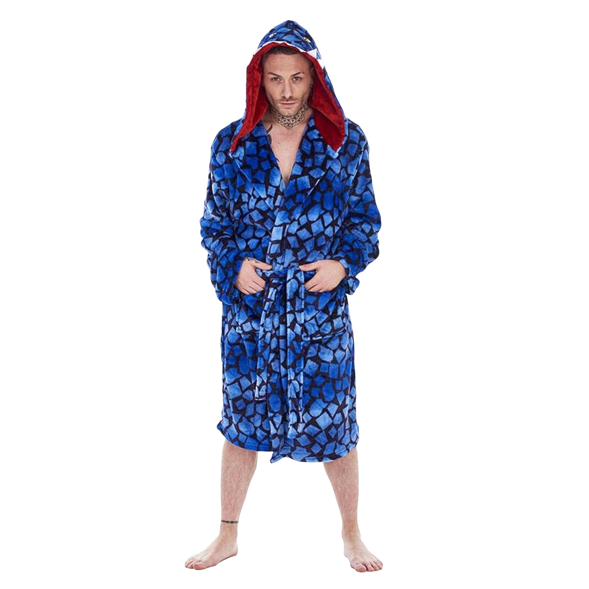 Blue-Black - Front - Keanu Mens Raptor Fleece Dressing Gown