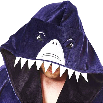 Navy Blue - Side - Keanu Mens Shark Head Fleece Dressing Gown