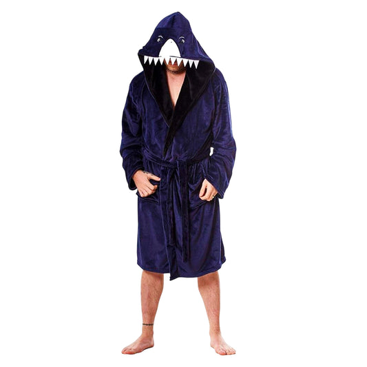 Navy Blue - Front - Keanu Mens Shark Head Fleece Dressing Gown