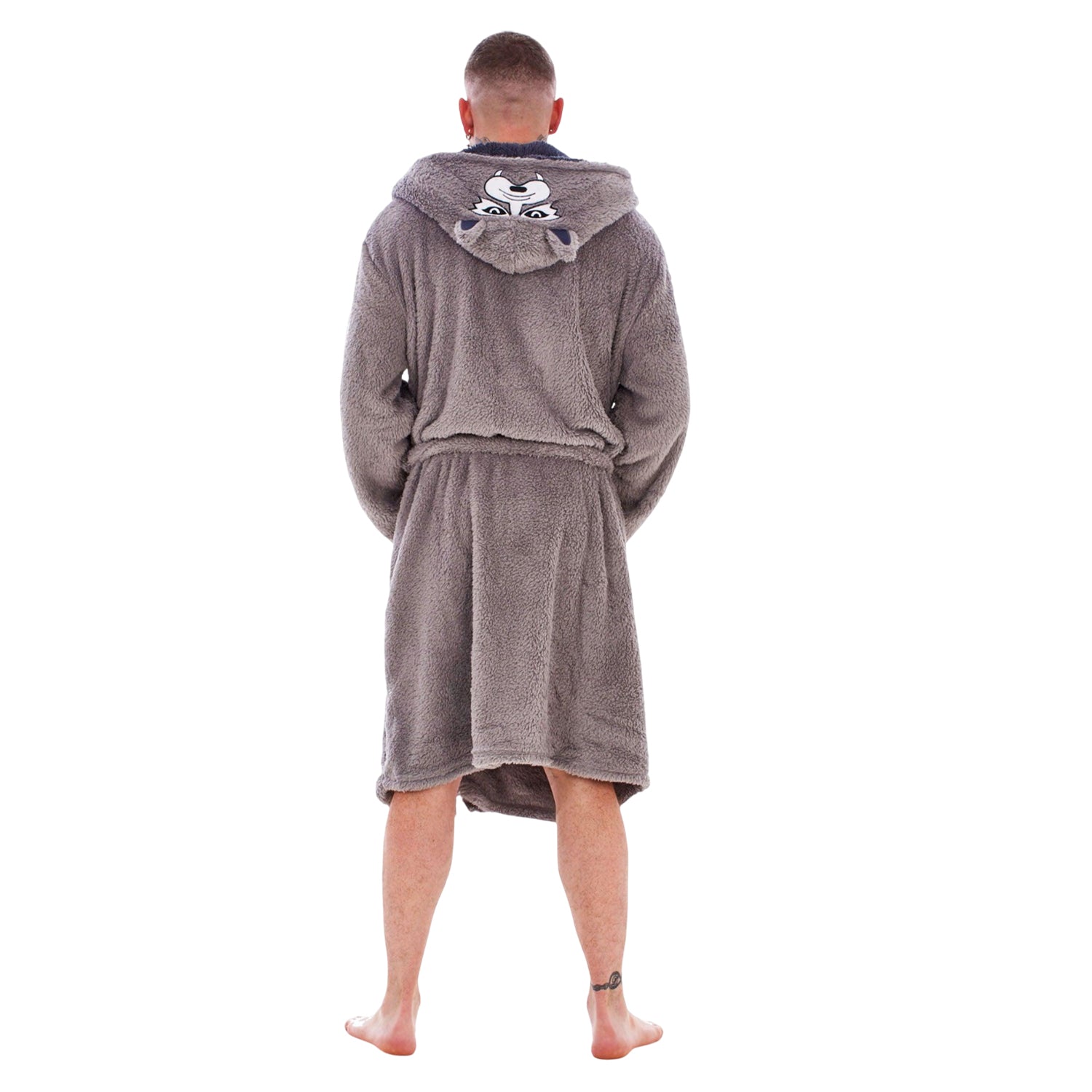 Brown-Black - Back - Keanu Mens Wolf Head Fleece Dressing Gown
