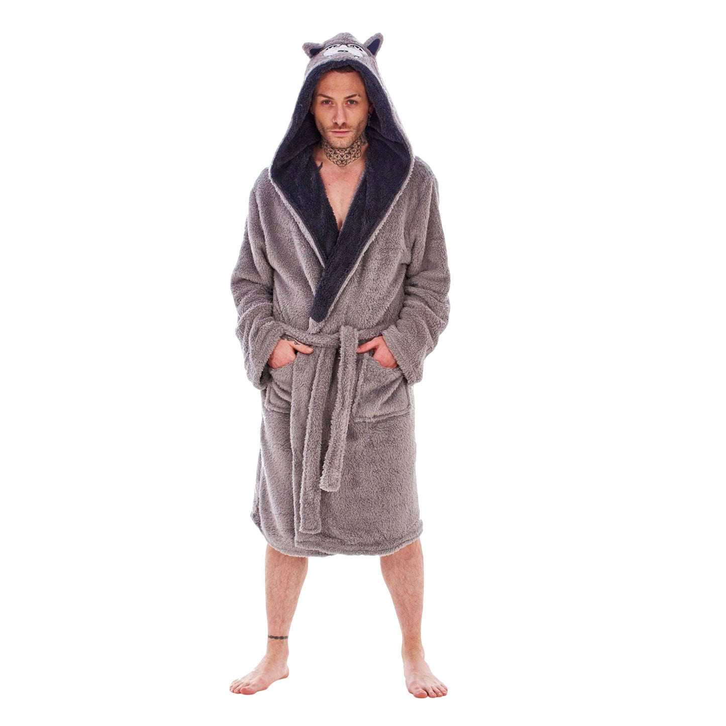 Brown-Black - Lifestyle - Keanu Mens Wolf Head Fleece Dressing Gown