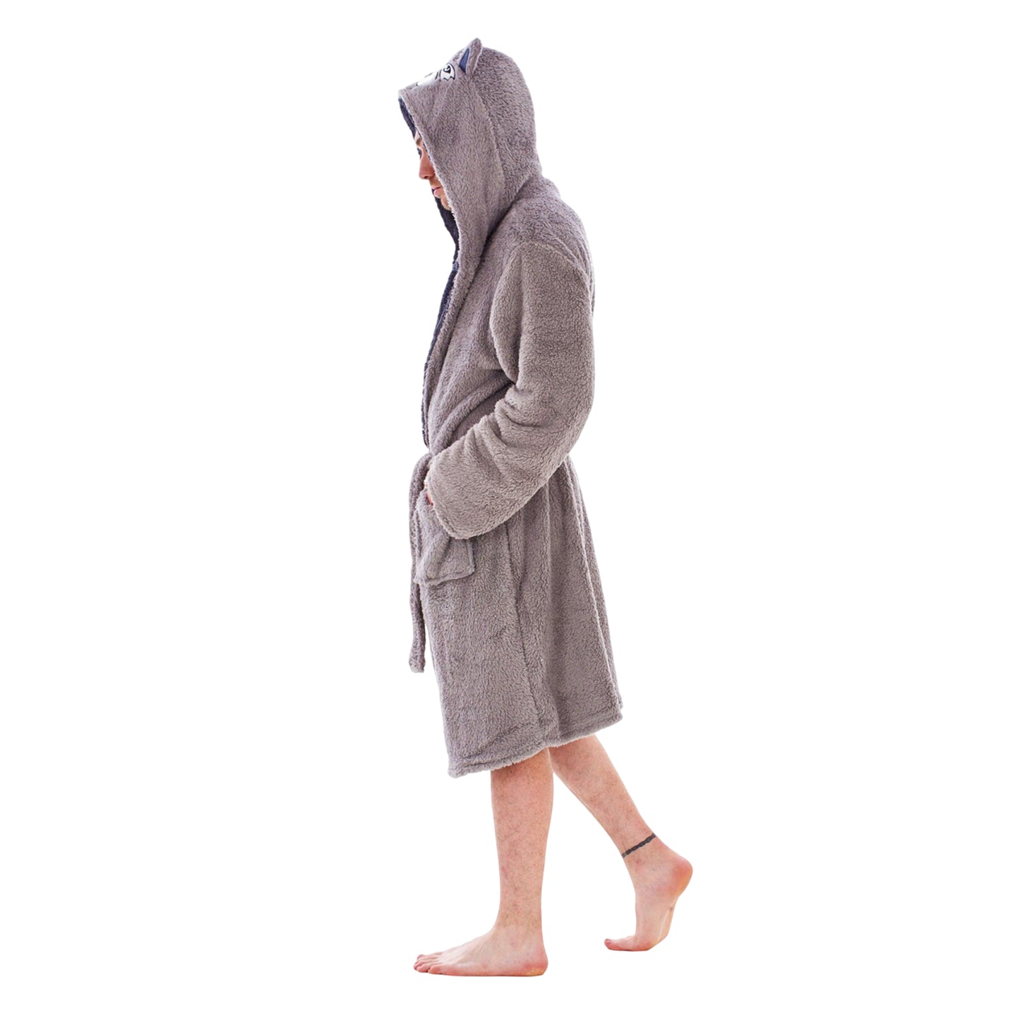Brown-Black - Pack Shot - Keanu Mens Wolf Head Fleece Dressing Gown