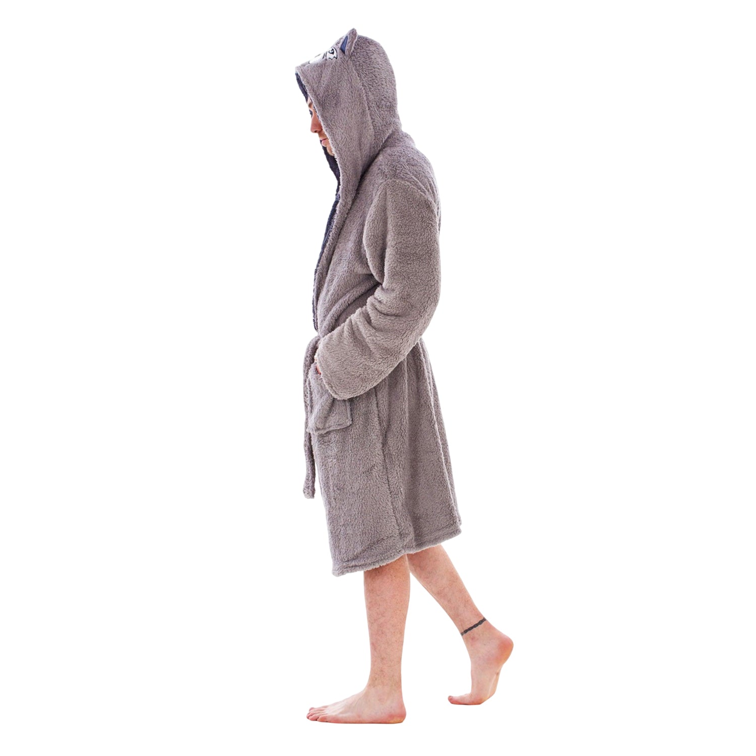 Brown-Black - Pack Shot - Keanu Mens Wolf Head Fleece Dressing Gown