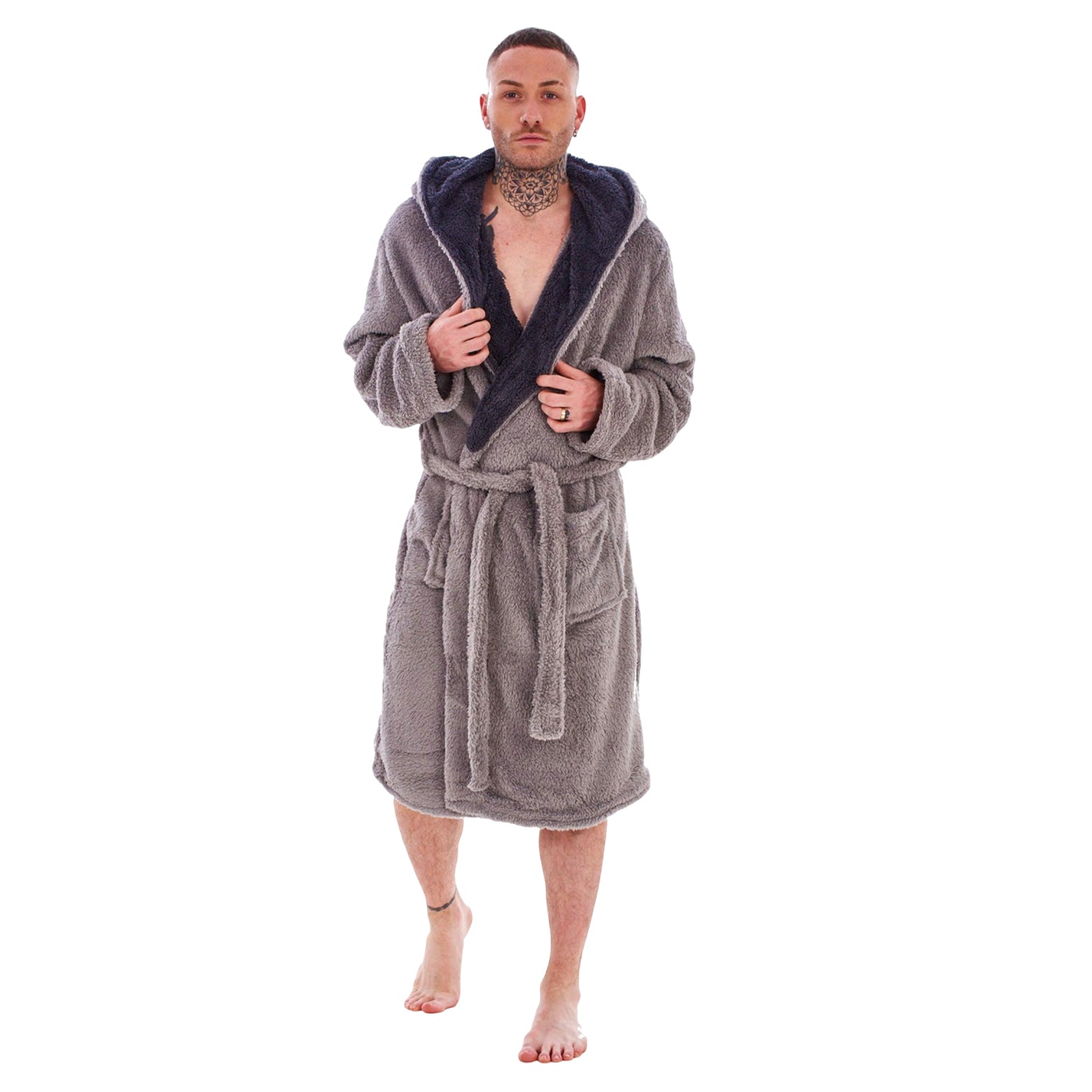 Brown-Black - Front - Keanu Mens Wolf Head Fleece Dressing Gown
