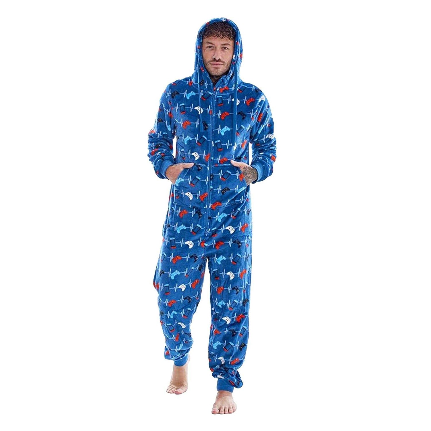 Multicoloured - Close up - Floso Mens Game Over Game Controller Fleece Jumpsuit