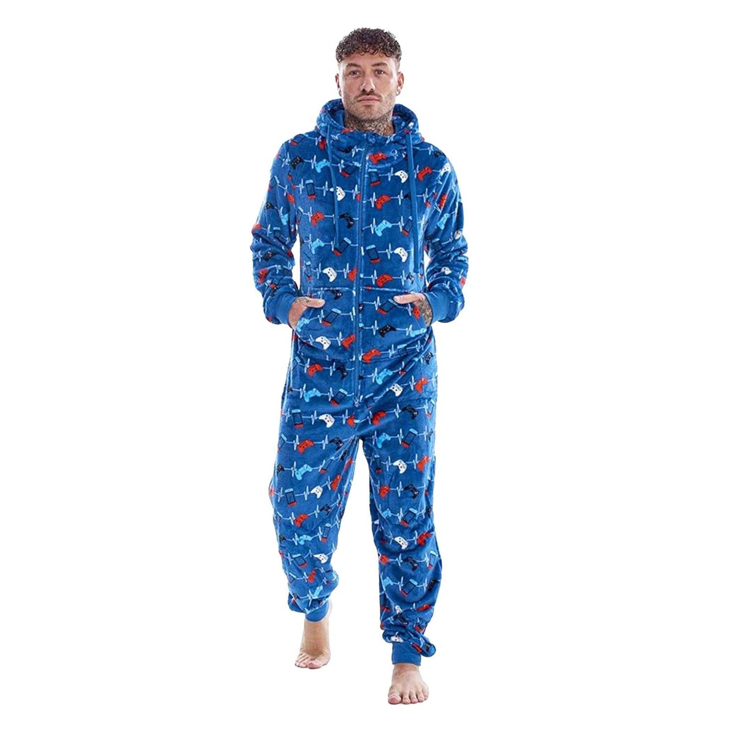 Multicoloured - Close up - Floso Mens Game Controller Fleece Jumpsuit