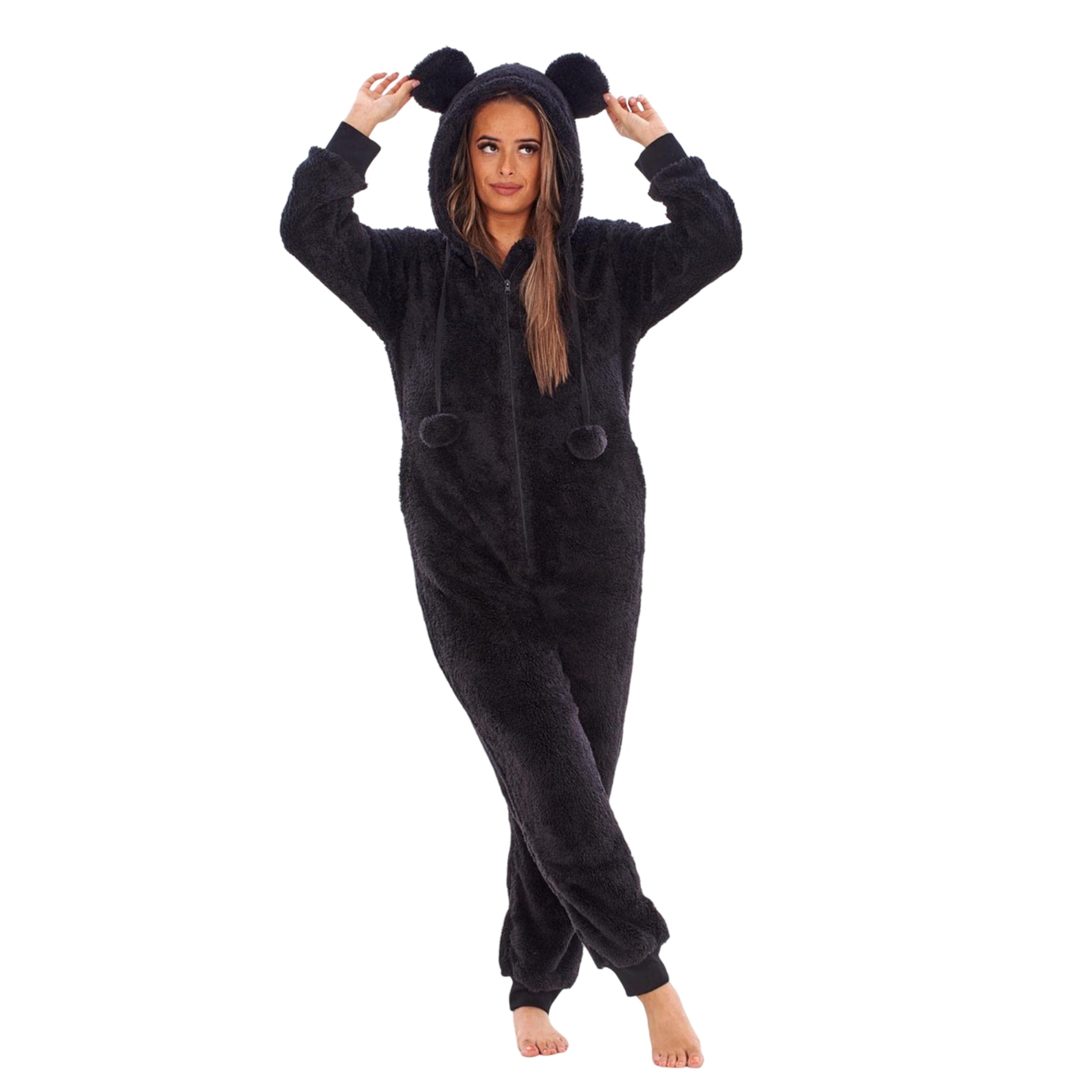 Black - Close up - Keanu Womens-Ladies Fleece Jumpsuit