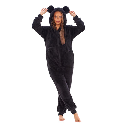 Black - Close up - Keanu Womens-Ladies Fleece Jumpsuit
