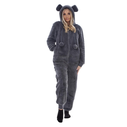 Charcoal - Front - Keanu Womens-Ladies Fleece Jumpsuit