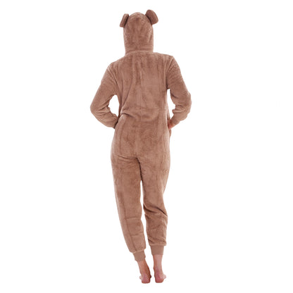 Beige - Back - Keanu Womens-Ladies Fleece Jumpsuit