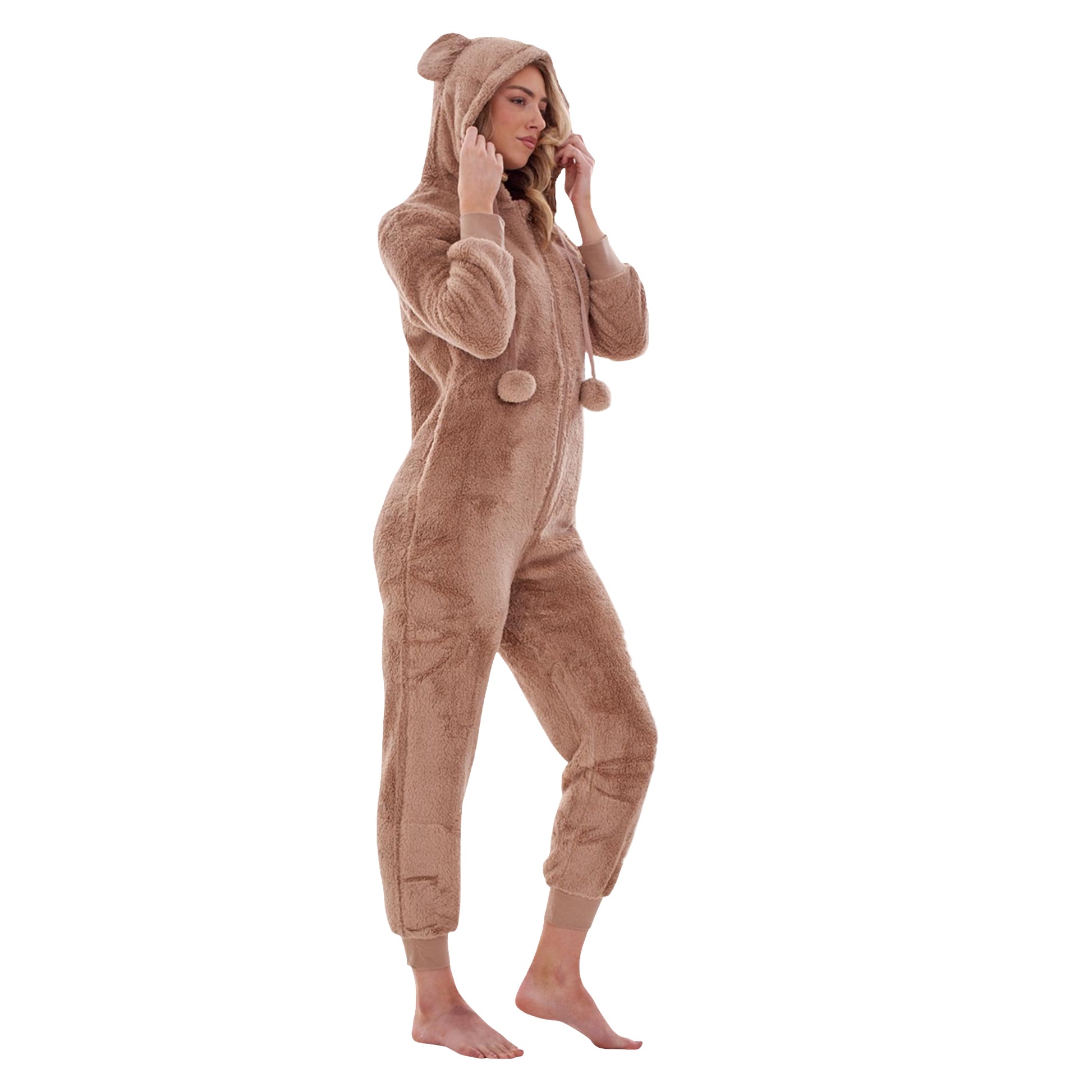 Beige - Side - Keanu Womens-Ladies Fleece Jumpsuit