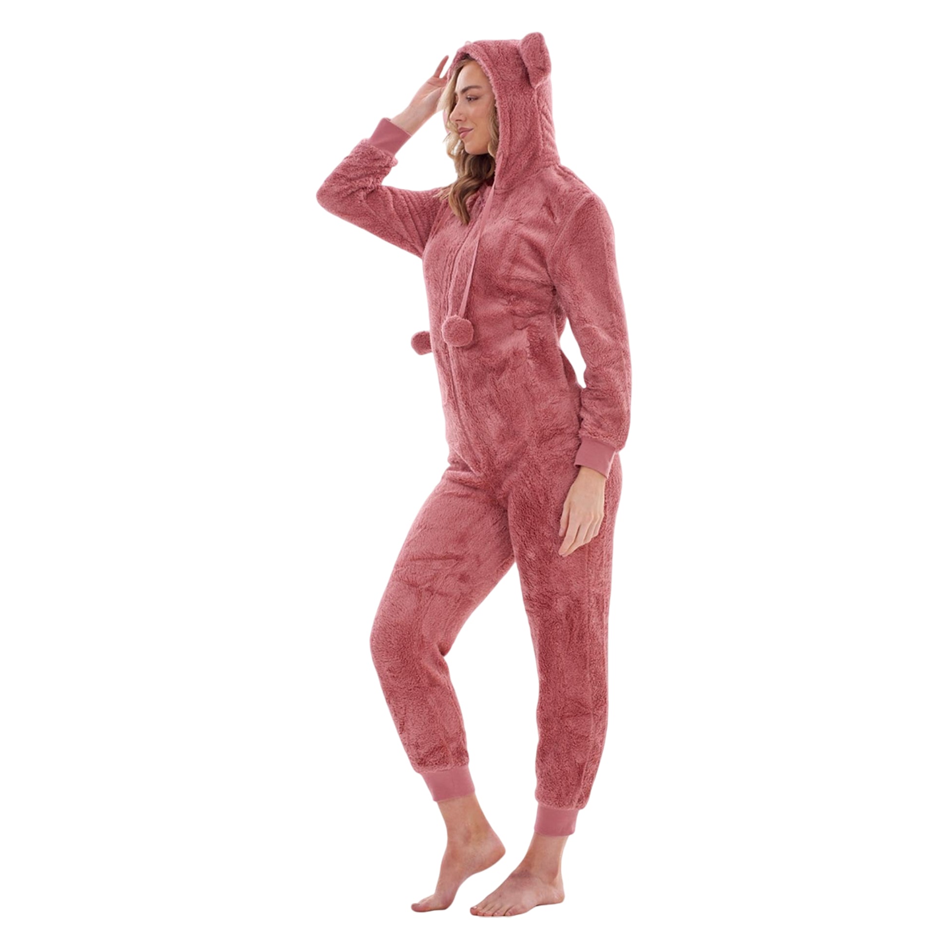 Pink - Back - Keanu Womens-Ladies Fleece Jumpsuit