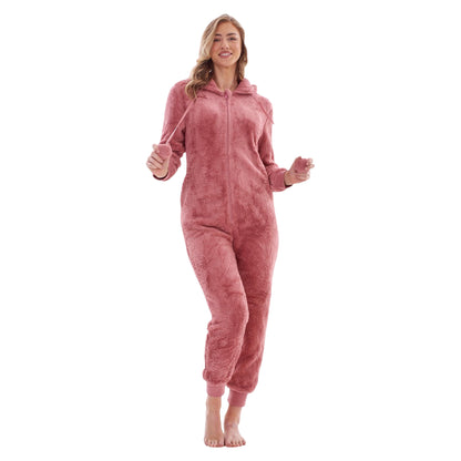Pink - Side - Keanu Womens-Ladies Fleece Jumpsuit