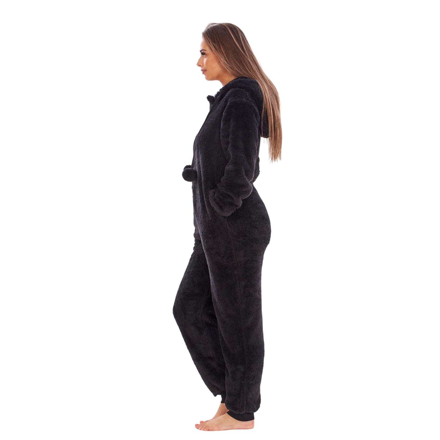 Black - Side - Keanu Womens-Ladies Fleece Jumpsuit