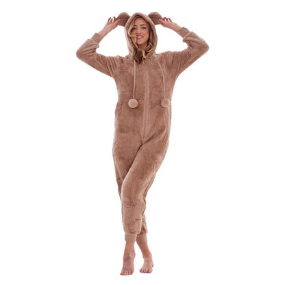 Beige - Front - Keanu Womens-Ladies Fleece Jumpsuit