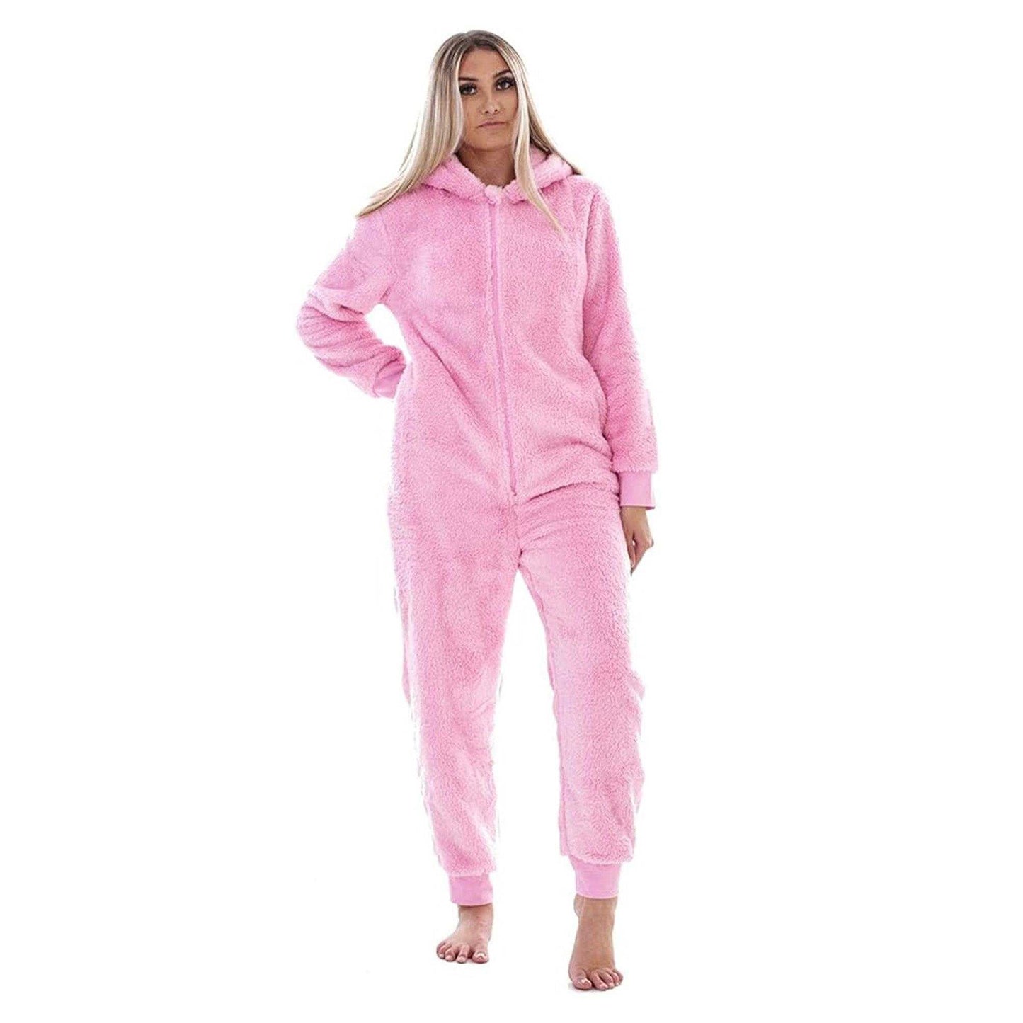 Pink - Lifestyle - Keanu Womens-Ladies Bunny Ears Fleece Hooded Jumpsuit